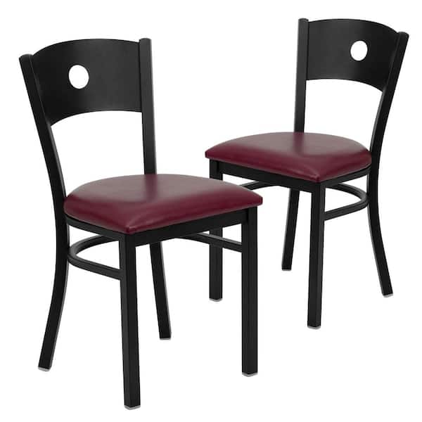 Carnegy Avenue Burgundy Vinyl Seat/Black Metal Frame Restaurant Chairs (Set of 2)