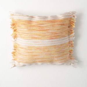 18 in. x 18 in. Yellow Striped Fringed Throw PIllow, Cotton