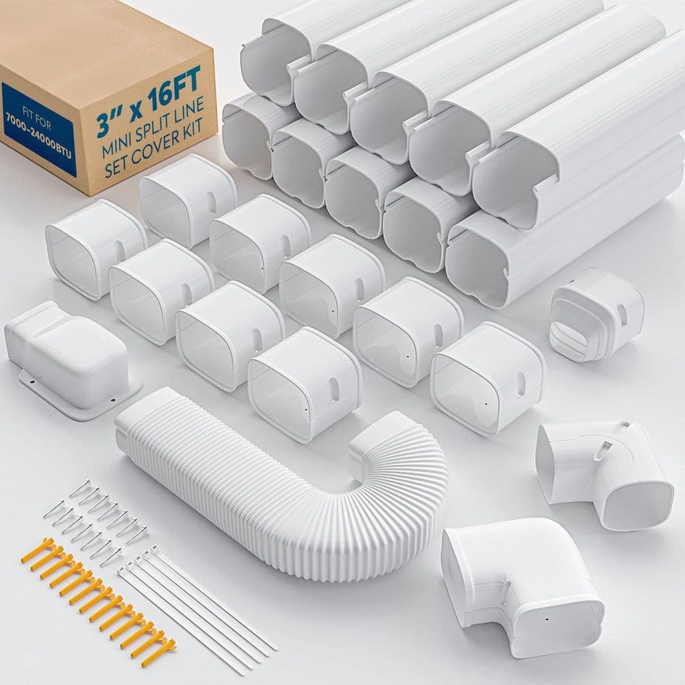 3 in. x 16 ft. Mini Split Line Set Cover, Flexible PP Duct Cover Kit, Paintable for Air Conditioner, HVAC, White price history on PriceWatchPro