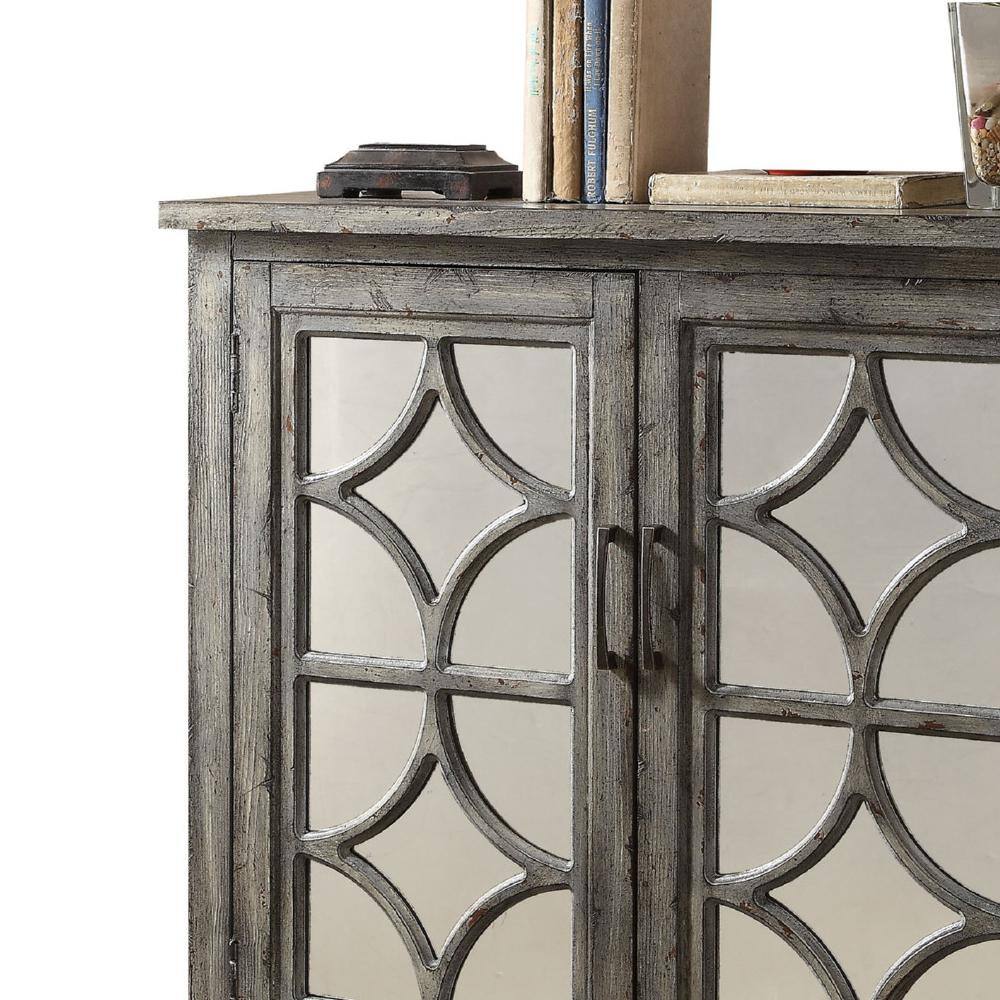 Velika Weathered Gray Mirrored Wood Console Table with Storage
