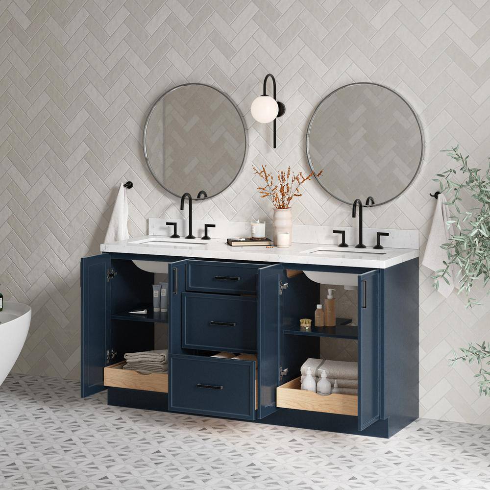 Midnight Blue Double Freestanding Vanity with Carrara White Quartz Top