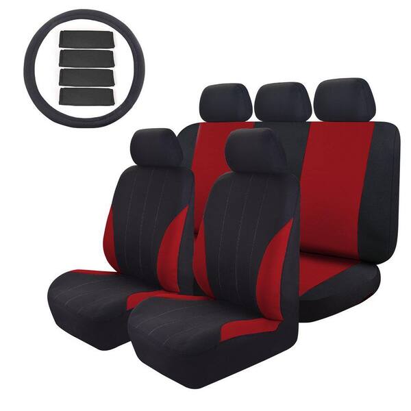 Unbranded 47 in. x 23 in. x 1 in 14PC Seat Cover Universal Full Set for Car SUV Truck or Van Free Steering Wheel Cover Red/Black