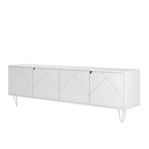 Slim 72 in. White TV Stand with 4 Doors Fits TV's up to 80 in. with Hair Pin Legs