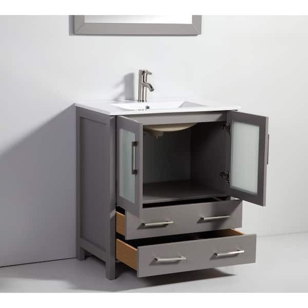 Vanity Art VA3030-96G Grey 96 Double Sink Bathroom Vanity Set with Ceramic Vanity Top