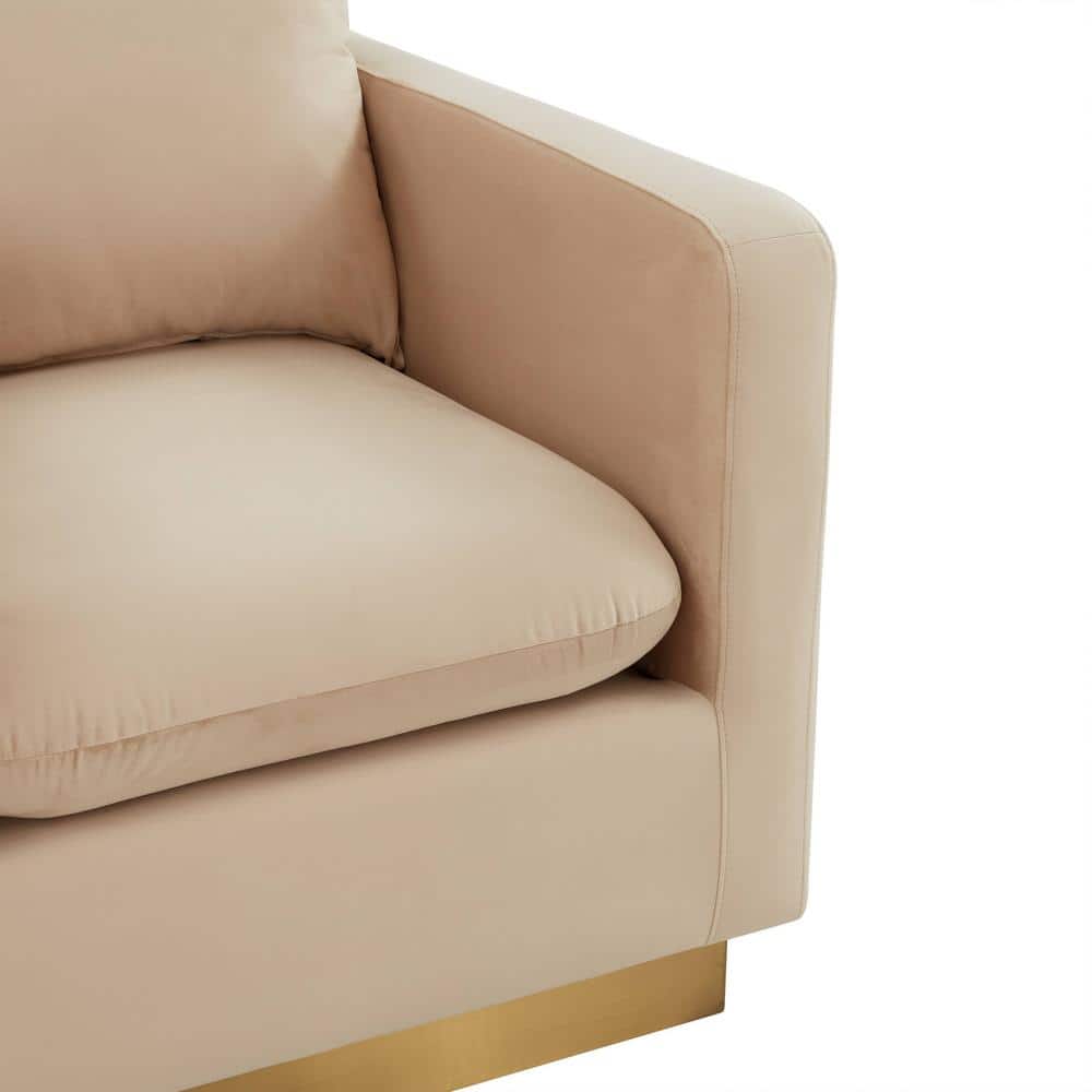 Beige Velvet Accent Chair with Gold Base