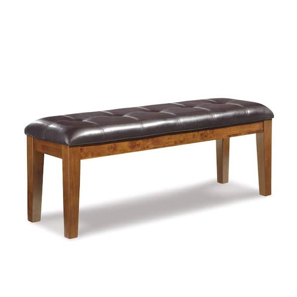 Signature DESIGN BY ASHLEY Ralene Casual Medium Brown Faux Leather 50 in. 4-Legs Dining Table Bench Without Back with Foam Cushion Seats 2