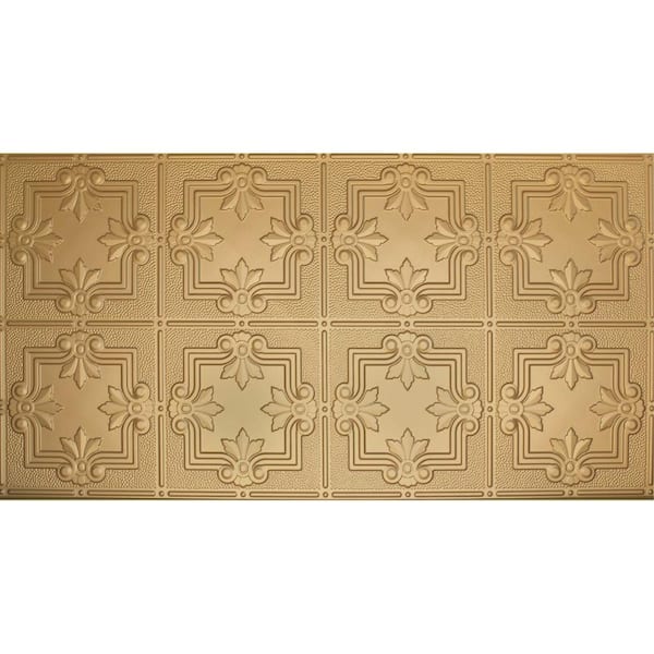 Global Specialty Products Dimensions 2 ft. x 4 ft. Glue Up Tin Ceiling Tile in Metallic Brass