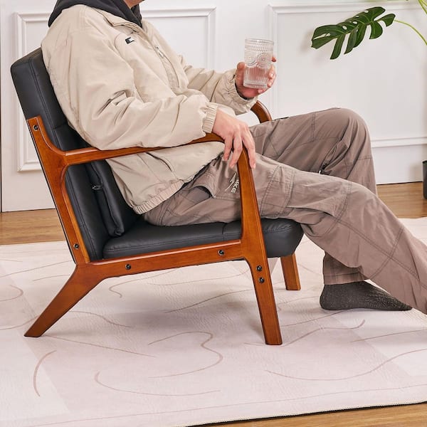 Accent Chair Wood Frame Recliner Chair Comfortable Mid Century