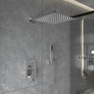 10 in. Square Wall Mount Handheld Shower Head 2.5 GPM Bathroom Shower Combo Set in Polished Chrome