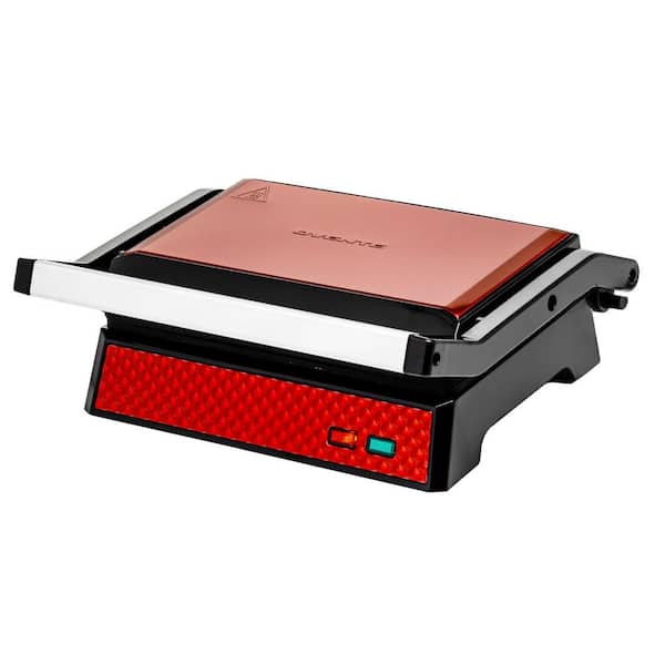 Ovente GP0540R Electric Panini Press Grill and Sandwich Maker with Nonstick Coated Plates, Red