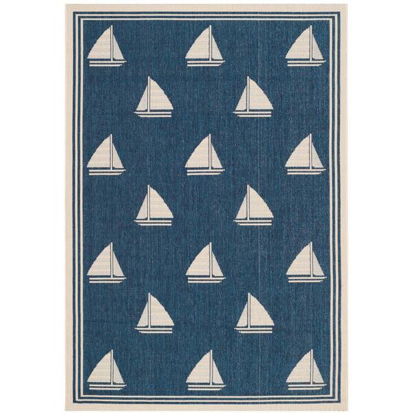 SAFAVIEH Courtyard Navy/Beige 4 ft. x 6 ft. Border Indoor/Outdoor Patio ...