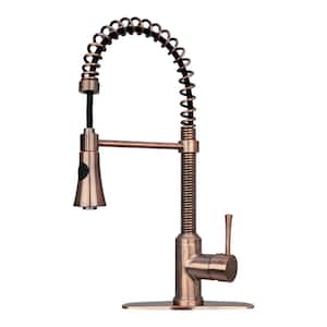Single Handle Deck Mount Gooseneck Pull-Down Sprayer Kitchen Faucet with Deck Plate and Handles in Antique Copper