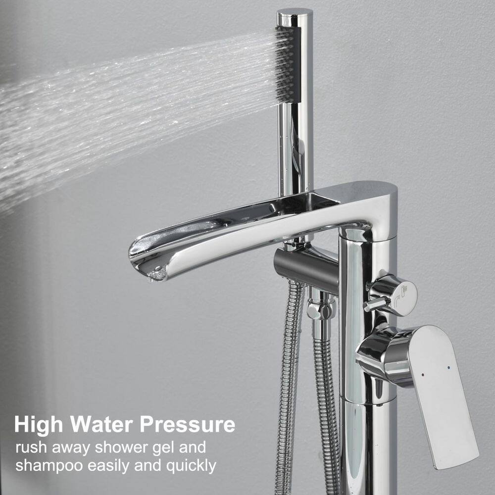 Matte Black Brass Floor-Mounted Freestanding Tub Filler