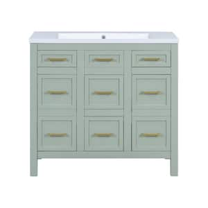 36 in. W x 18 in. D x 34 in. H Freestanding Bath Vanity in Green with White Resin Top