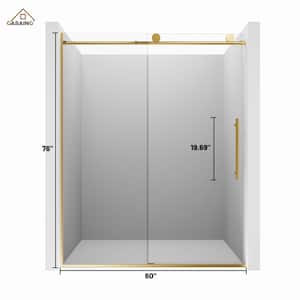 60 in. W x 76 in. H Sliding Frameless Shower Door in Brushed Gold Finish with Clear Glass Soft-closing Silent Door