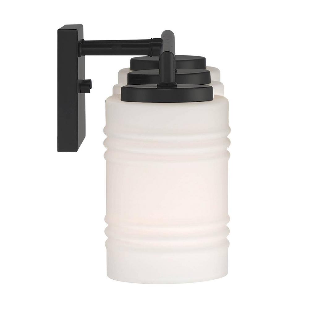Modern Matte Black 3-Light Vanity Bath Light with Etched Opal Glass