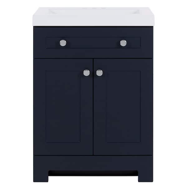 Glacier Bay Everdean 25 in. W x 19 in. D x 34 in. H Single Sink Freestanding Bath Vanity in Deep Blue with White Cultured Marble Top