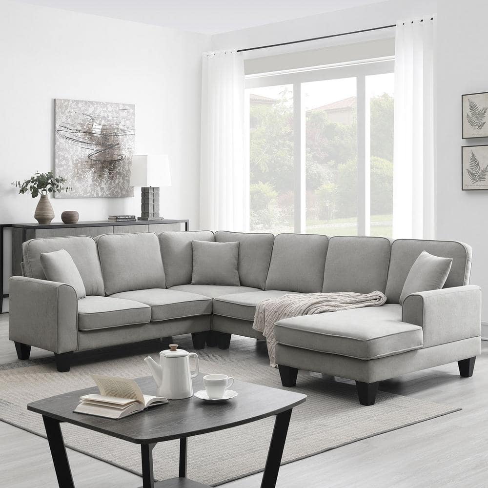 Magic Home 161 in. Flared Arm 1-Piece Linen U-Shaped Sectional Sofa in Light  Gray MH-W223S00244 - The Home Depot