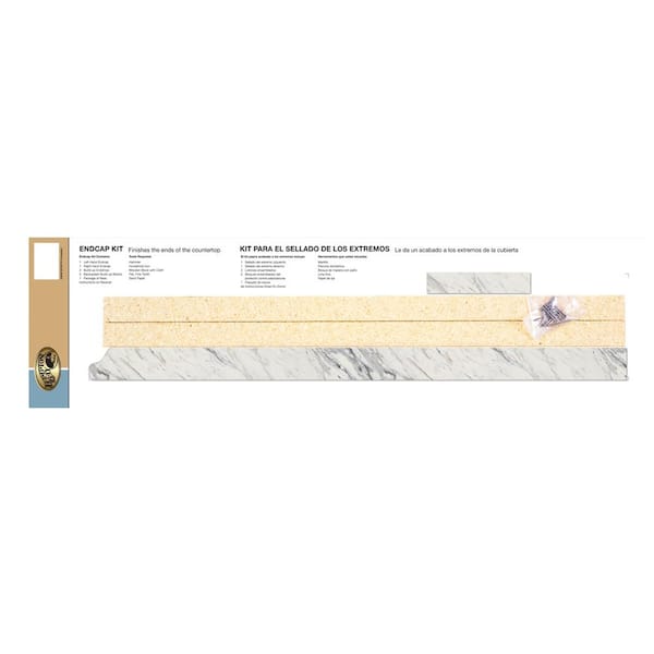 Hampton Bay Laminate Endcap Kit for Countertop with Integrated Backsplash in Calcutta Marble/Textured Gloss