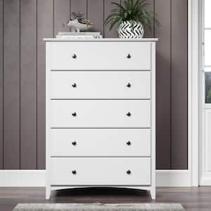 Shaker Style 5-Drawers White Chest of Drawers 48.75 H x 34.5 W x 19.25 D