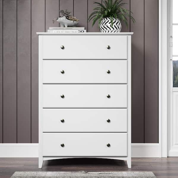 Camaflexi Shaker Style 5-Drawers White Chest of Drawers 48.75 H x 34.5 W x 19.25 D