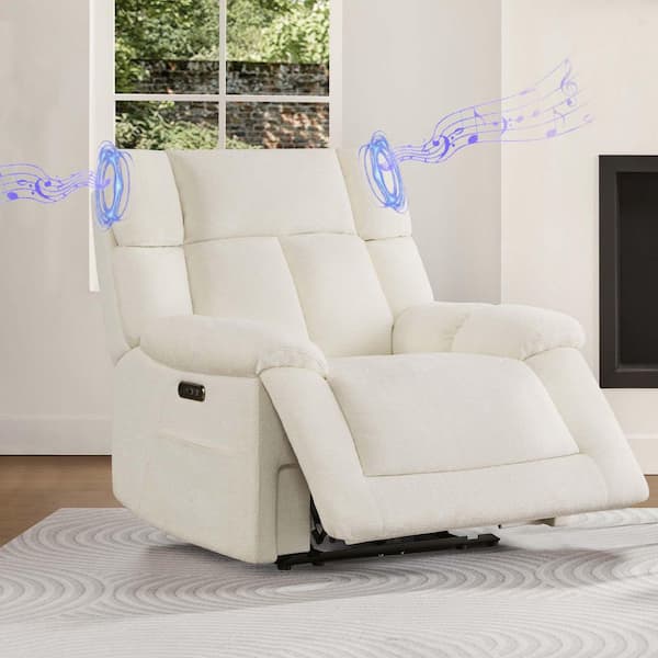 Jude Cream Fabric Dual Motor Recliner with 165° Lay Flat, Lumbar Support, Bluetooth Speakers, Winged Headrest & Pockets