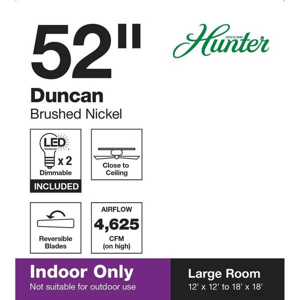 Hunter Duncan 52 In Led Indoor Brushed, Hunter Duncan 52 Ceiling Fan