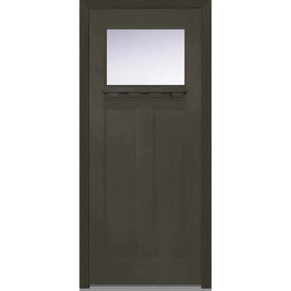 MMI Door 36 in. x 80 in. Shaker Right-Hand Inswing 1-Lite Clear Low-E 2-Panel Stained Fiberglass Fir Prehung Front Door w/ Shelf