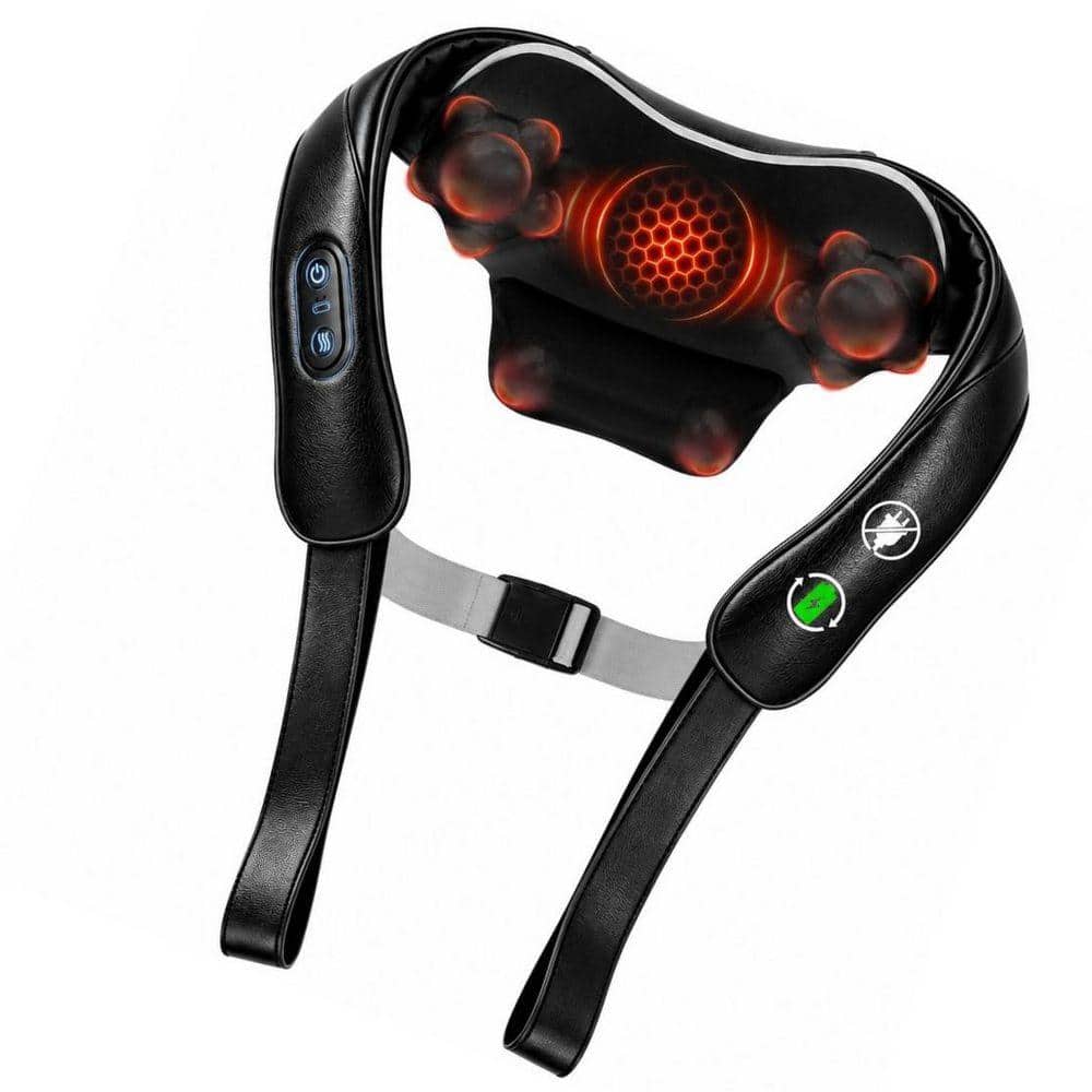 Cordless Shiatsu Neck and Shoulder Massager with Heat, 4D Electric Kneading Deep Tissue Muscle Massager