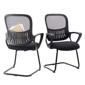 Mesh Back Ergonomic Computer Office Chair No Wheels in Black with Lumbar Support(Set of 2)