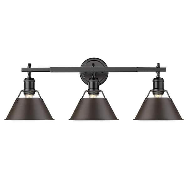 Golden Lighting Orwell 4.875 in. 3-Light Black Vanity Light with Rubbed Bronze Shade