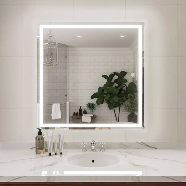 Iris 36 in. W x 36 in. H Rectangular Frameless LED Wall Bathroom Vanity Mirror in Silver