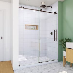 Enigma-X 60 in. W x 76 in. H Sliding Frameless Shower Door in Oil Rubbed Bronze with Clear Glass