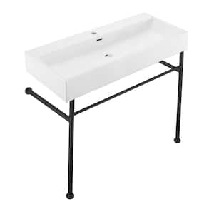 Claire 40 in. Ceramic Console Sink White Basin Black Legs