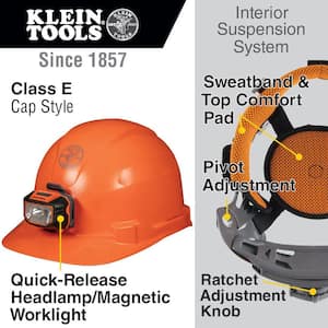 Hard Hat Non-vented Orange Cap Style with Headlamp