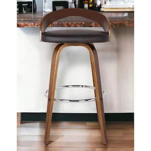 30 in. Brown Low Back Wood Counter Height Bar Chair with Faux Leather Seat