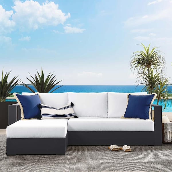 MODWAY Tahoe Outdoor Patio Powder-Coated Aluminum 2-Piece Left-Facing Chaise Sectional Sofa Set in Gray White