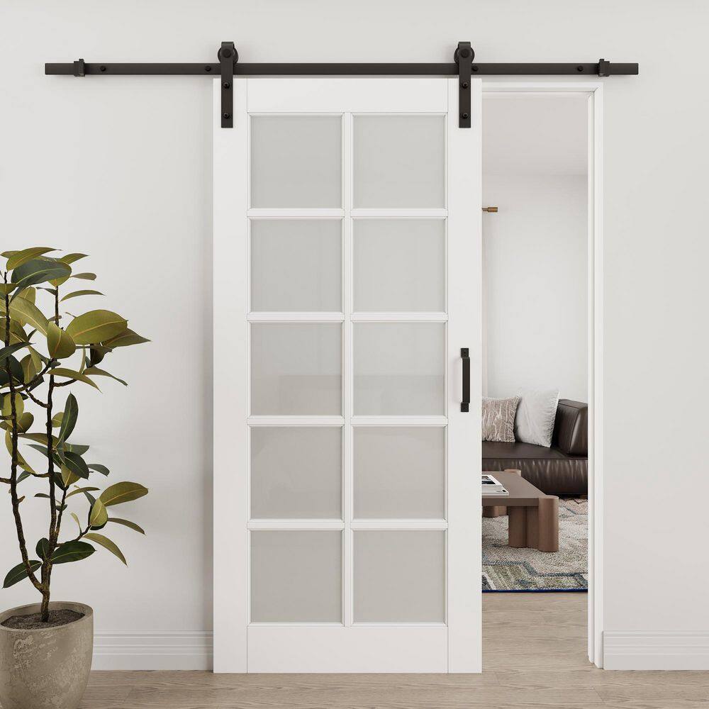 36 in. x 80 in. 10 Lite Tempered Frosted Glass White Primed MDF Sliding Barn Door with Hardware Kit and Soft Close price history on PriceWatchPro