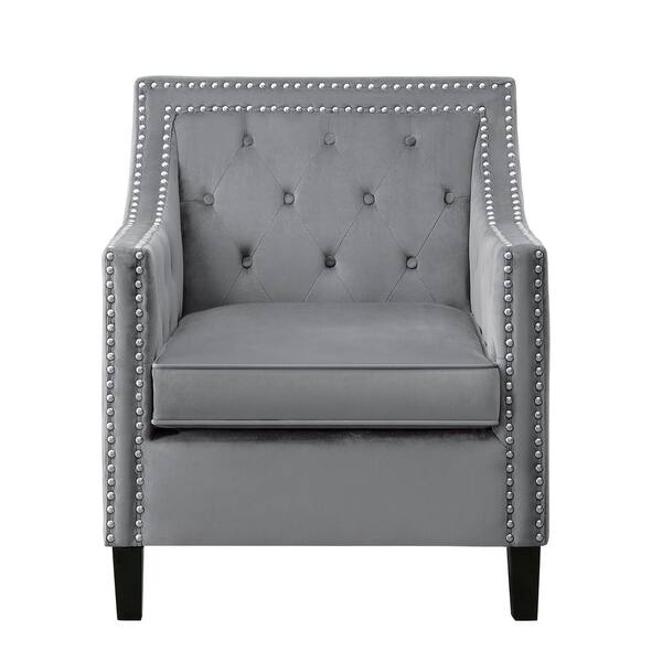 EVERGLADE HOME Ceylon Dark Gray Velvet Tufted Back Accent Chair