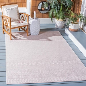 Courtyard Ivory/Soft Pink 4 ft. x 6 ft. Geometric Diamond Indoor/Outdoor Patio  Area Rug