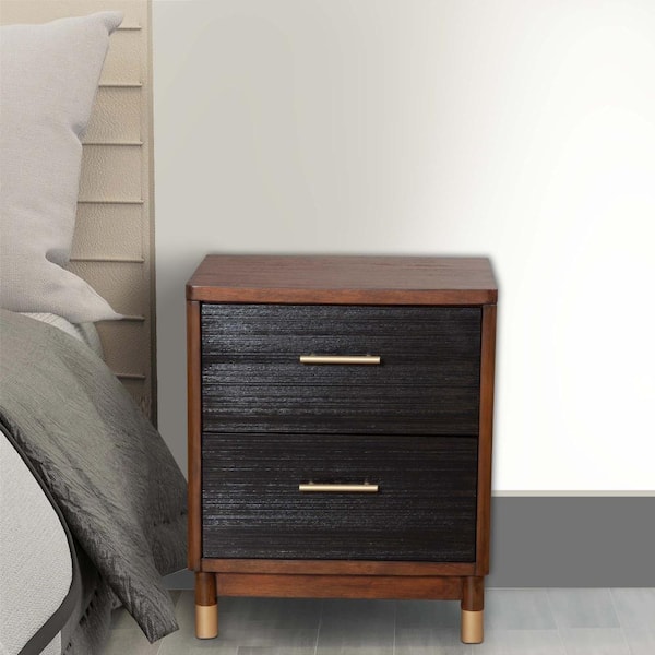 Benjara Brown and Black 2-Drawer 21 in. Wooden Nightstand