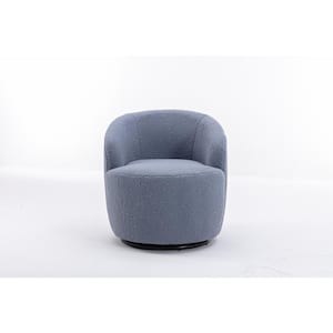 Light Blue Teddy Fabric Swivel Accent Armchair with Black Powder Coating Metal Ring