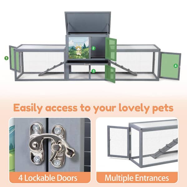 COZIWOW 94-in. Wooden Rabbit Hutch With Pull-out Tray, Large