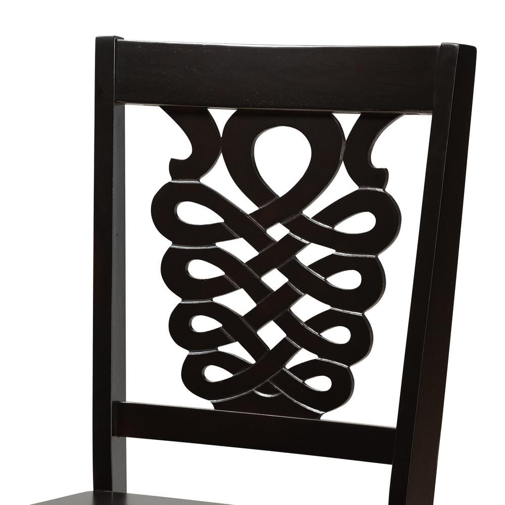 Gervais Espresso Scoop Seat Wood Dining Chair Set with Geometric Back