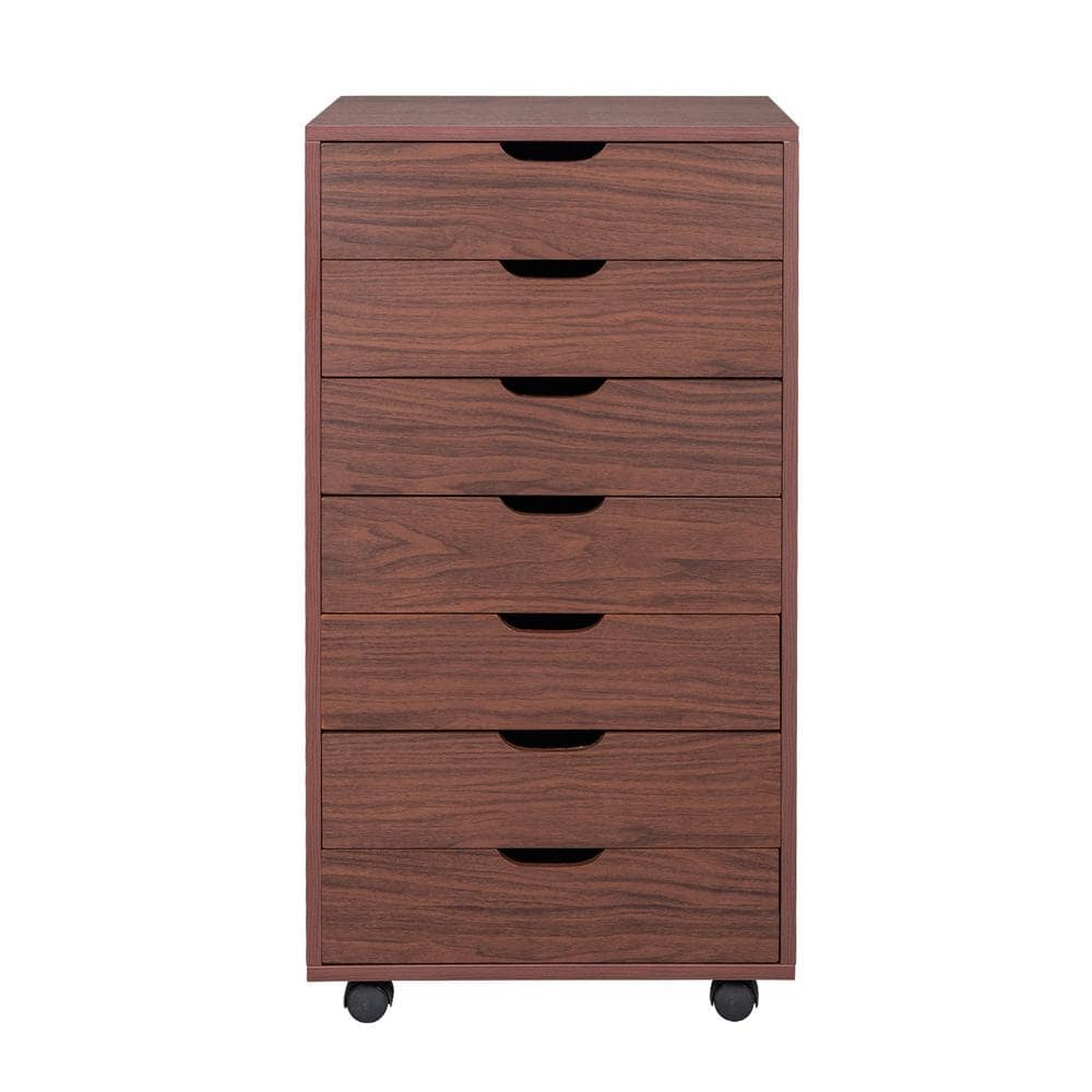 Angel Sar Walnut 7-Drawer Wood Storage Cabinet with Wheels AA000055 ...
