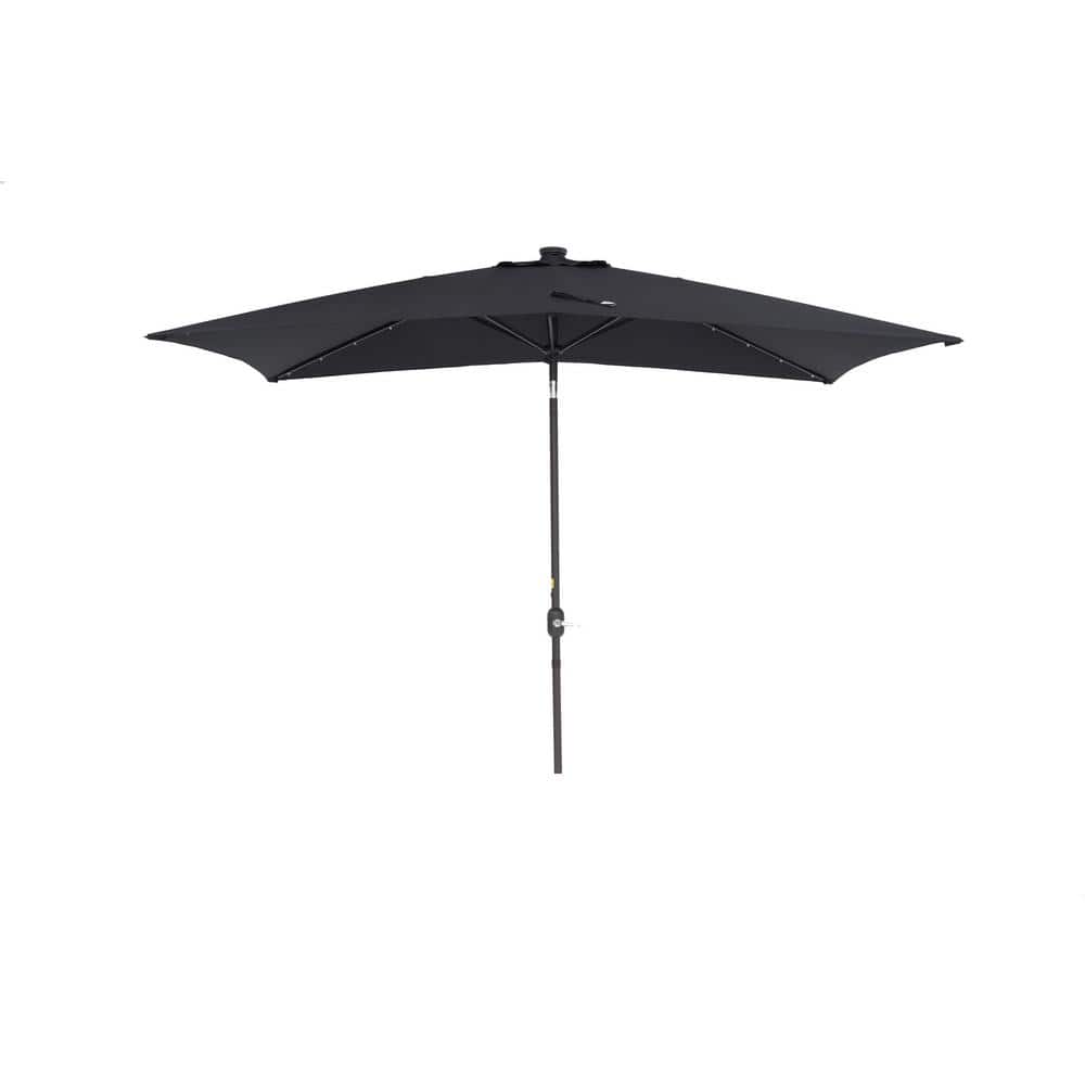 10 ft. x 6.5 ft. Steel Patio Market Umbrella in Black with Solar LED Lighti