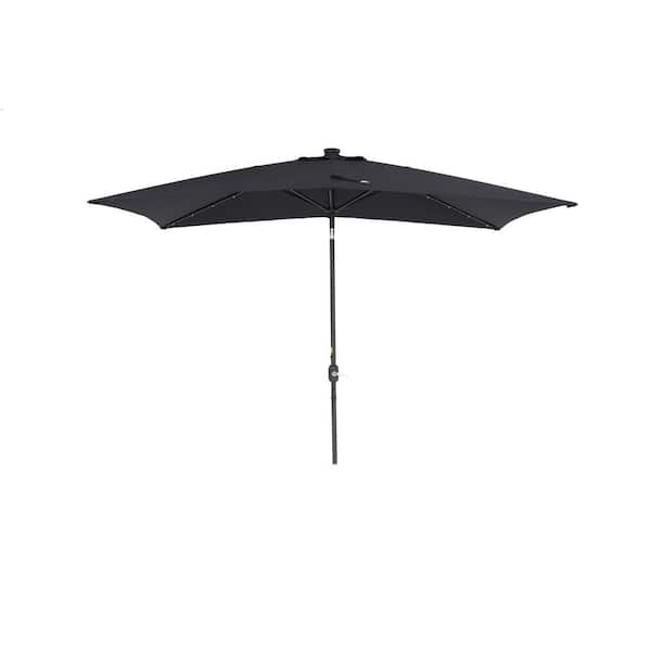Unbranded 10 ft. x 6.5 ft. Steel Patio Market Umbrella in Black with Solar LED Lighting