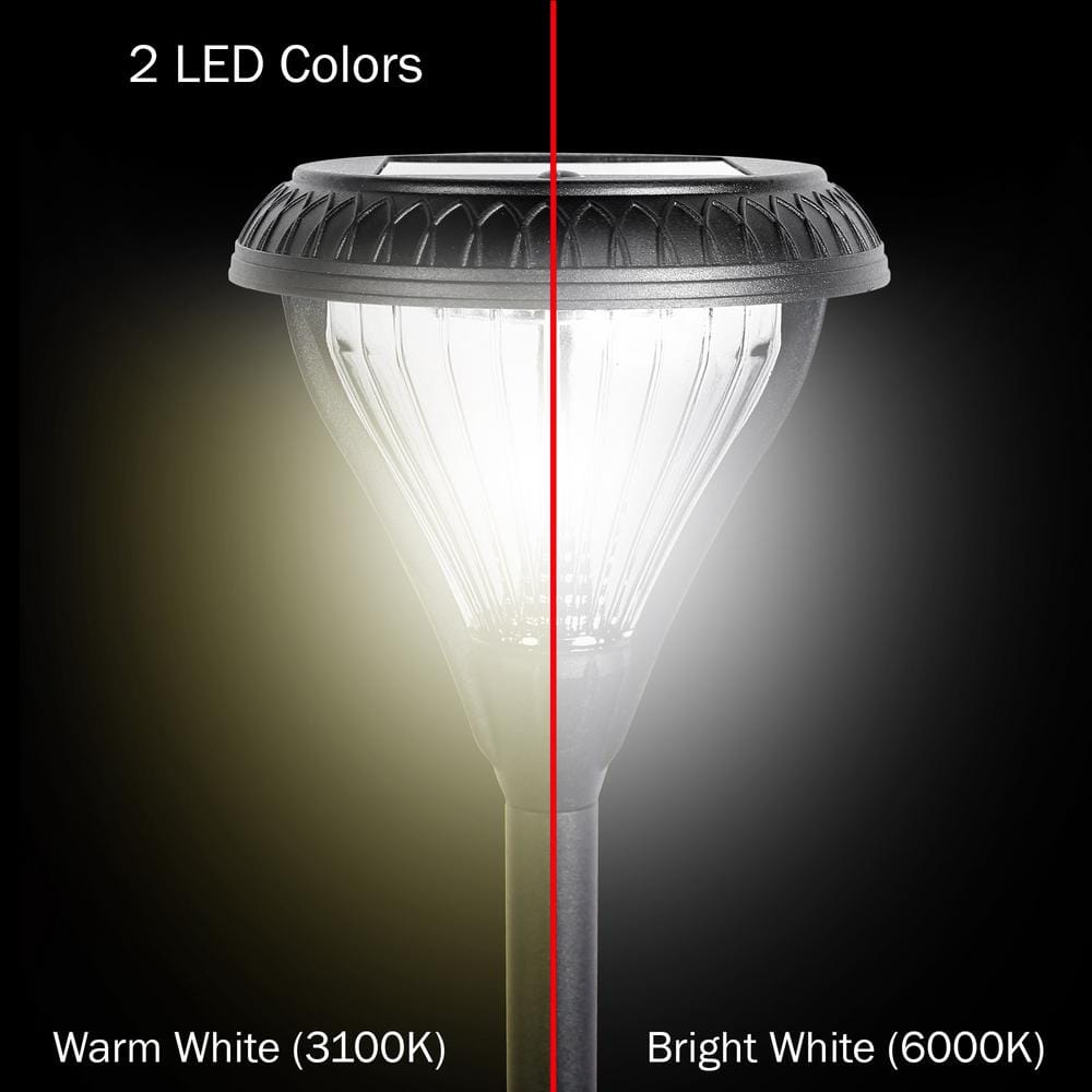 Premier Black Aluminum Solar LED Pathway Lights with Dual Color, Set of 2
