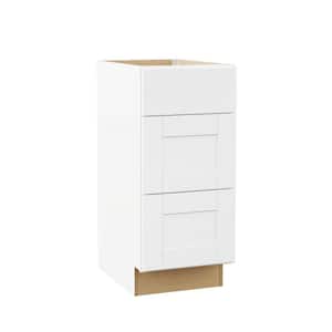 Shaker 15 in. W x 21 in. D x 34.5 in. H in Satin White Assembled Bath 3-Drawer Base Cabinet