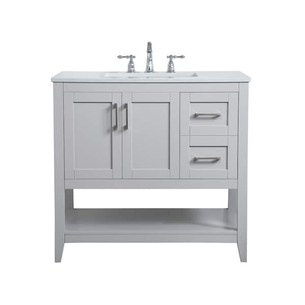 Unbranded Simply Living 36 in. W x 22 in. D x 34 in. H Bath Vanity in Grey with Calacatta White Engineered Marble Top